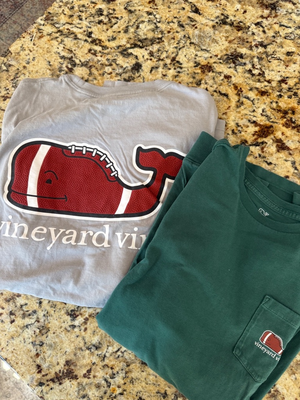 Vineyard Vines Long Sleeve Tees in Gray and Green with Red Graphic